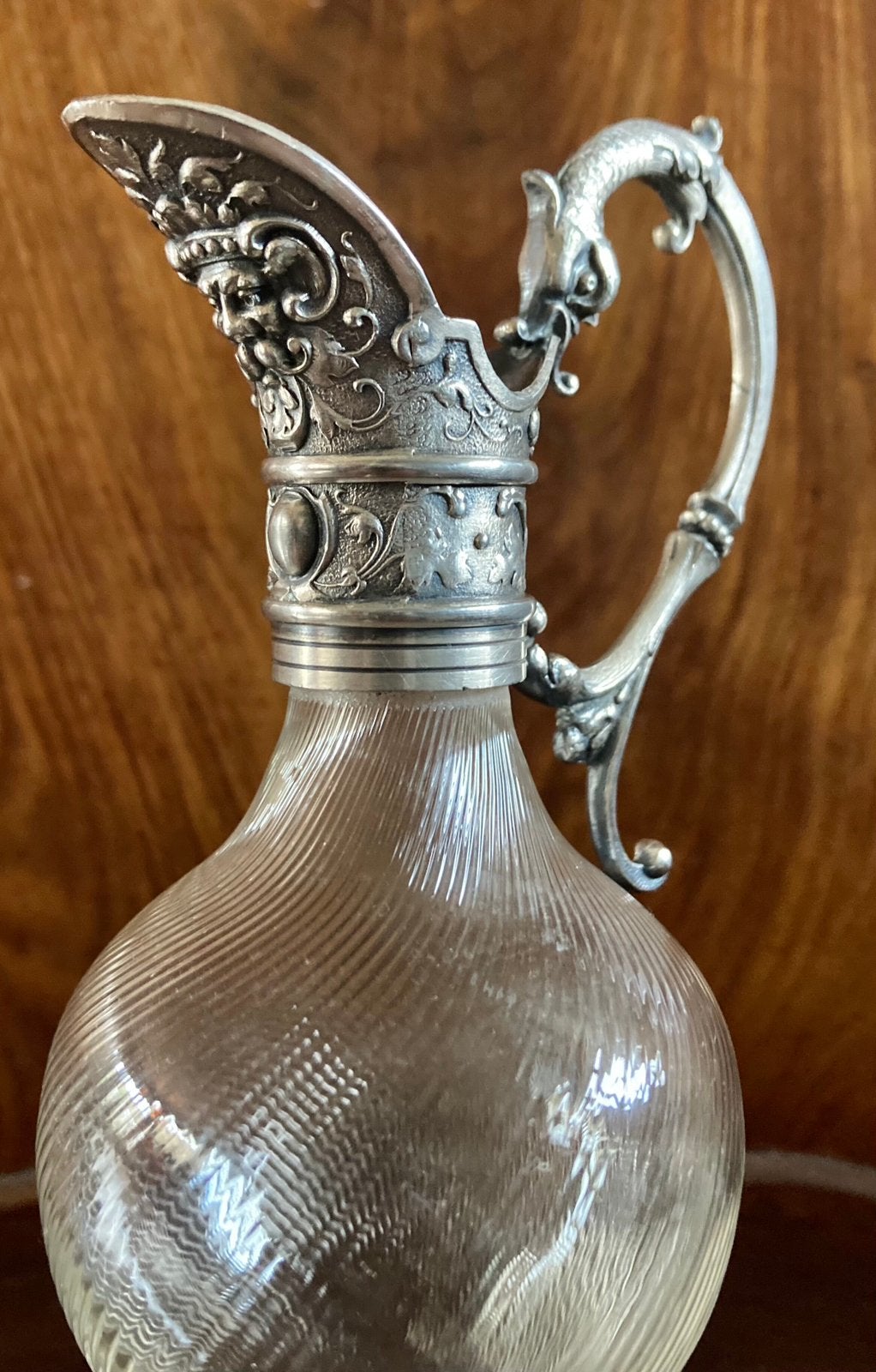 Antieke WMF karaf glas en zilver kleur, tuit met gezicht., Antiek en Kunst, Ophalen of Verzenden