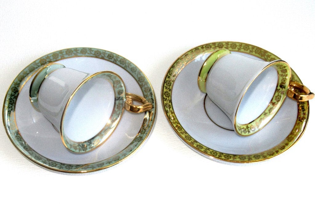 Retro PM Porselein set van twee kopjes met schotels, Germany, Ophalen of Verzenden