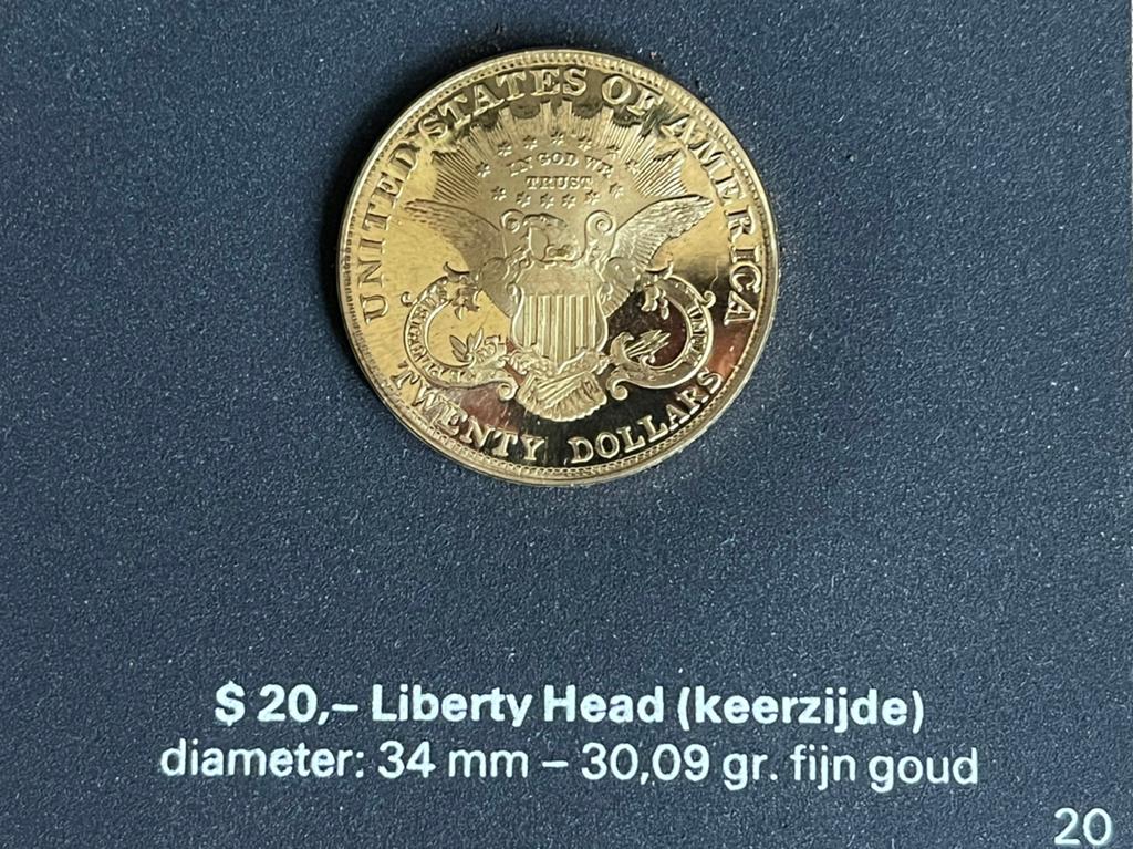 Vergulde munt 24k liberty munt van 20 dollar replica, Ophalen of Verzenden, 2 euro