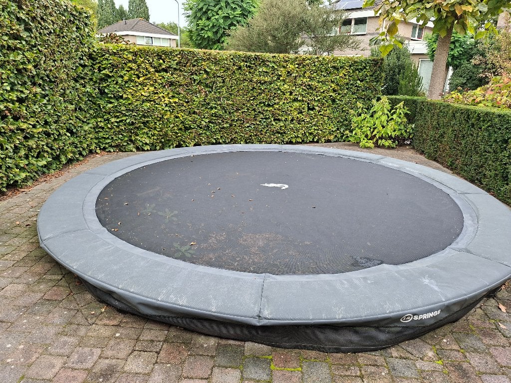 Inground trampoline  430cm grijs, Ophalen, Gebruikt