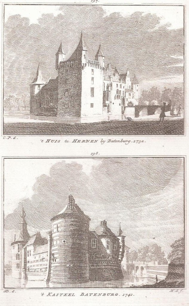 't Huis te Hernen bij Batenburg 1732 't Kasteel Batenburg, Antiek en Kunst, Kunst | Etsen en Gravures, Origineel, Ophalen of Verzenden