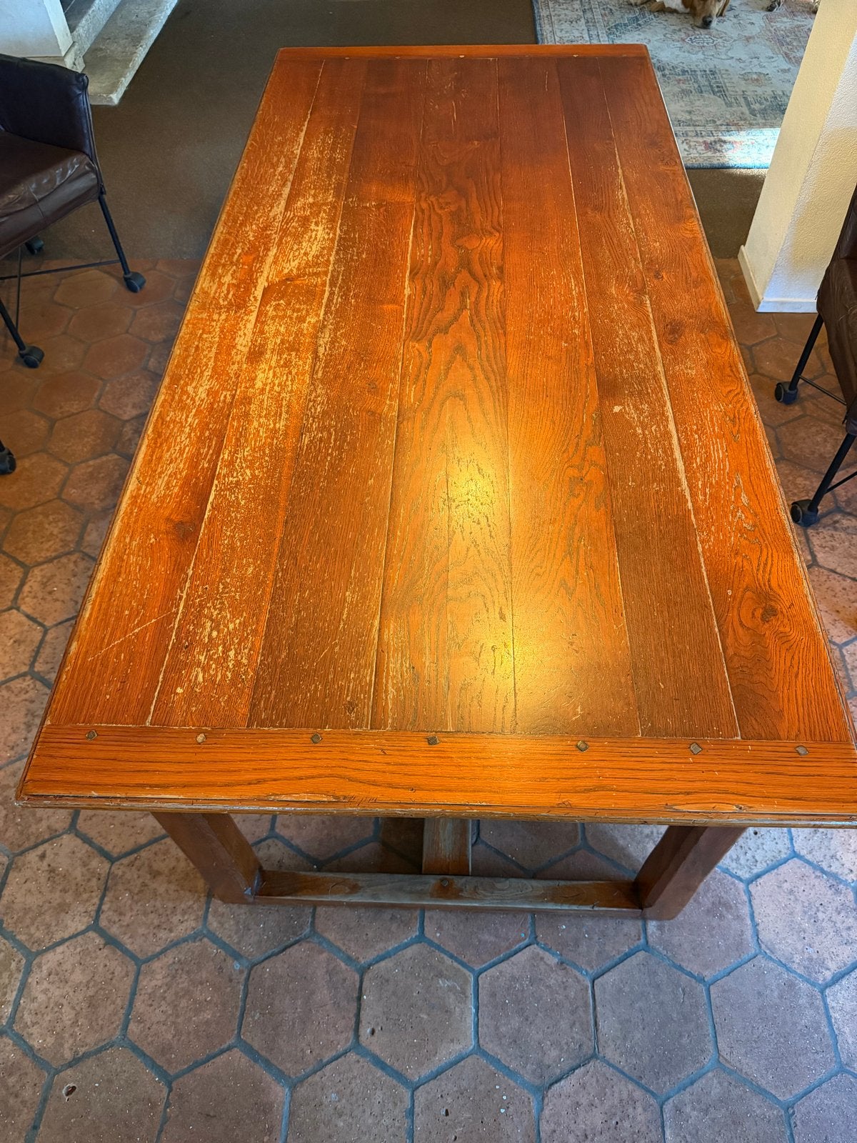 Landelijke houten eettafel met lade (189x89 cm), Ophalen, Gebruikt, 50 tot 100 cm, 150 tot 200 cm