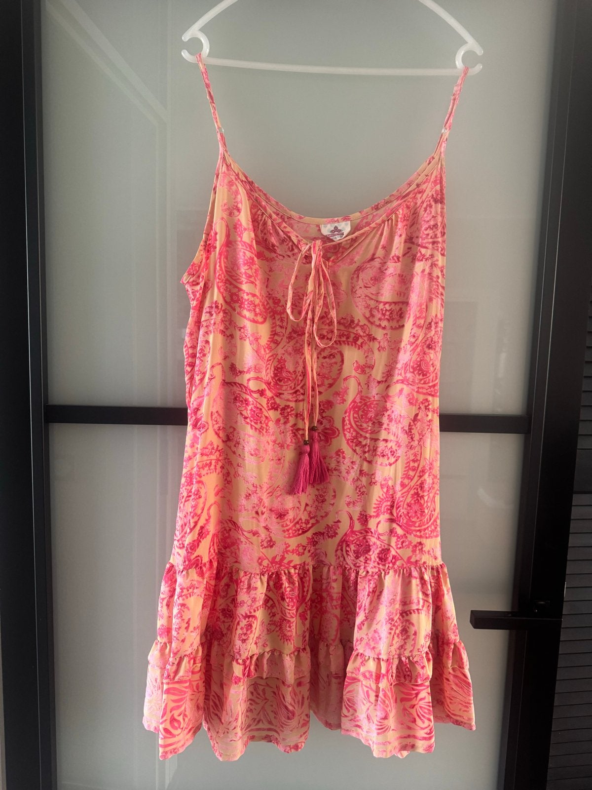 Zomerse roze/oranje jurk met paisley print - Sumitra, Maat 38/40 (M), Ophalen of Verzenden, Zo goed als nieuw, Roze