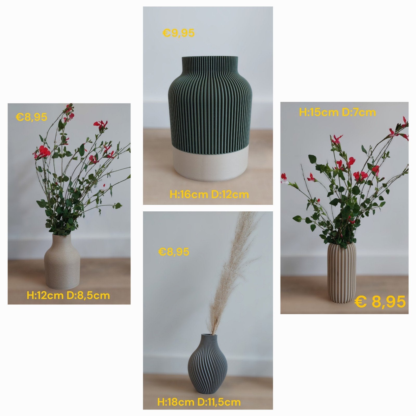 Diverse 3D-geprinte vazen, Huis en Inrichting, Woonaccessoires | Vazen, Meerkleurig, Nieuw, Ophalen of Verzenden, Kunststof