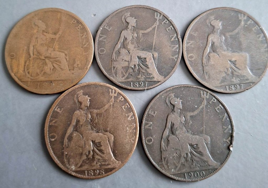 Engeland 5 x Penny Queen Victoria 1885-1900, Postzegels en Munten, Munten | Europa | Niet-Euromunten, Ophalen of Verzenden, Overige landen