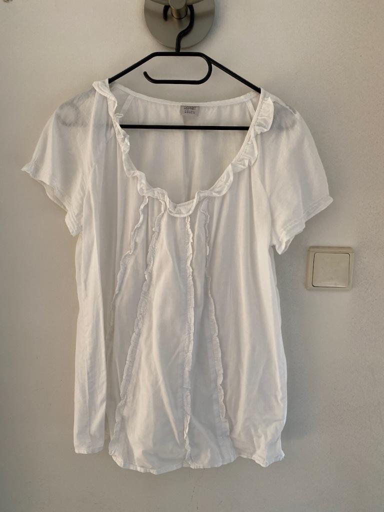 Dunne witte blouse /tuniek met roezels van Esprit, maat 36, Wit, Ophalen of Verzenden, Maat 36 (S), Gedragen