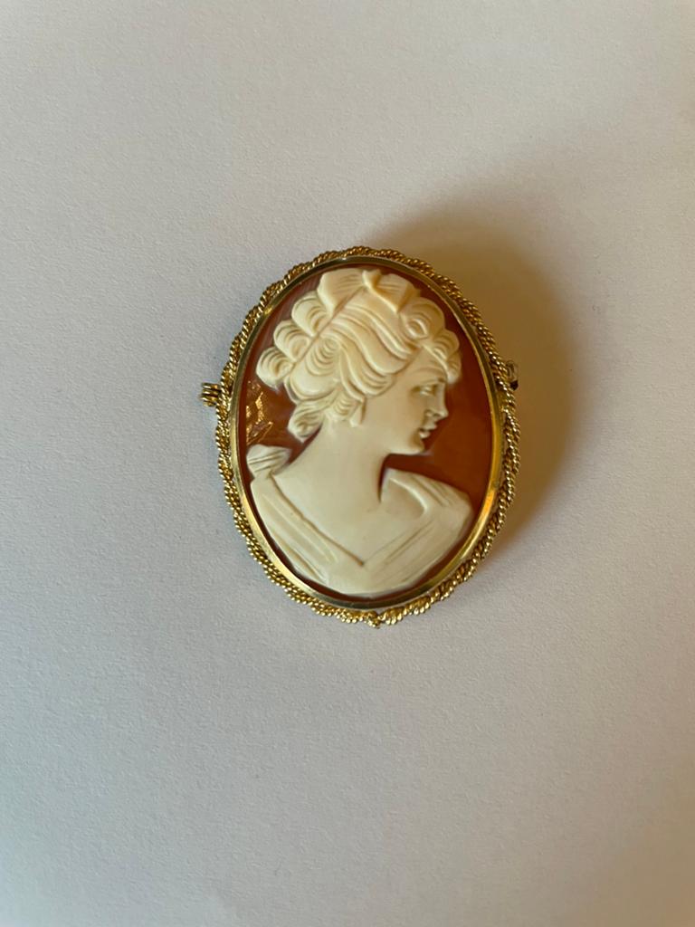 14 K. gouden camee broche/ hanger, Sieraden, Tassen en Uiterlijk, Broches, Ophalen of Verzenden, Gebruikt, 4 tot 7 cm, Goud