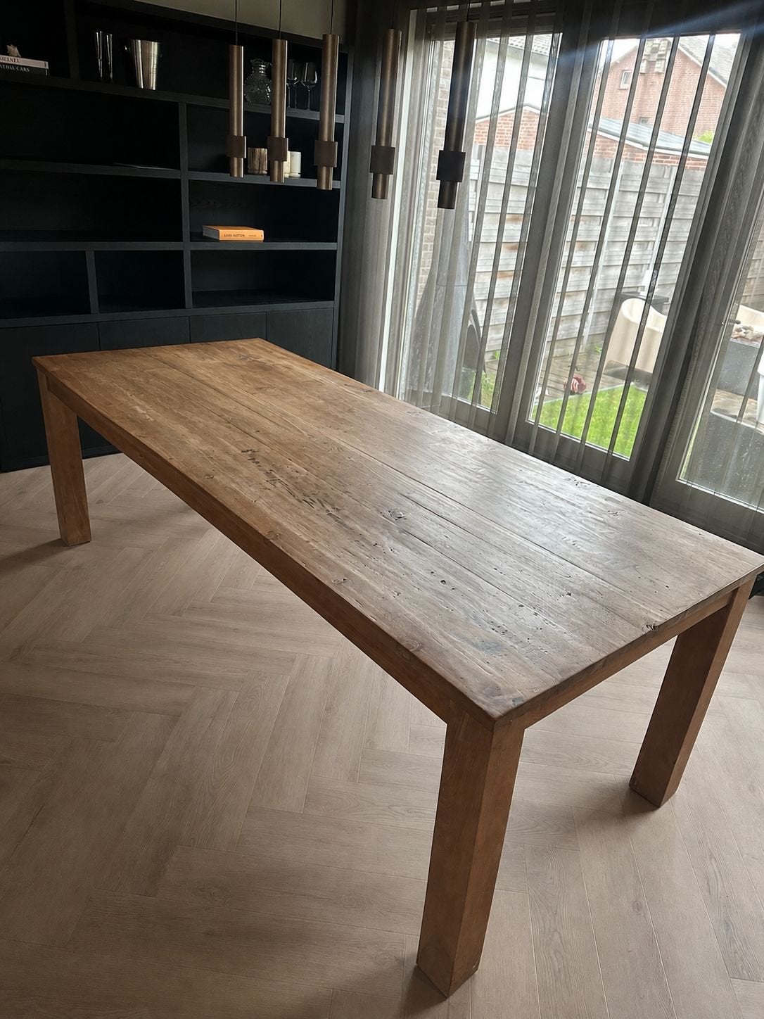 Eettafel 2,4 x 1,0 mtr, Ophalen, Gebruikt, 100 tot 150 cm, Eikenhout