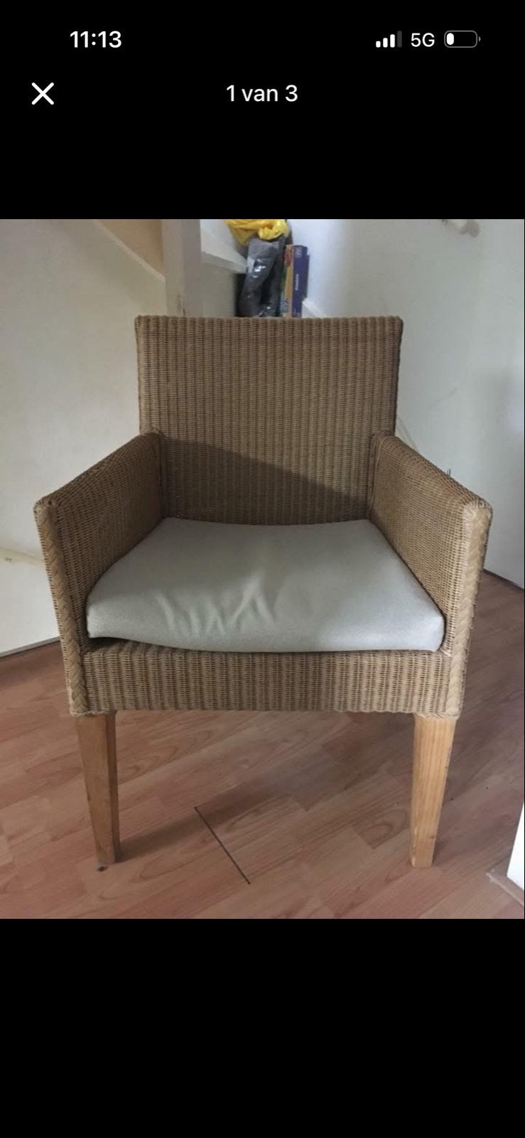 Lloyd loom stoel met kussen, Huis en Inrichting, Ophalen, Gebruikt, Bruin, Riet of Rotan