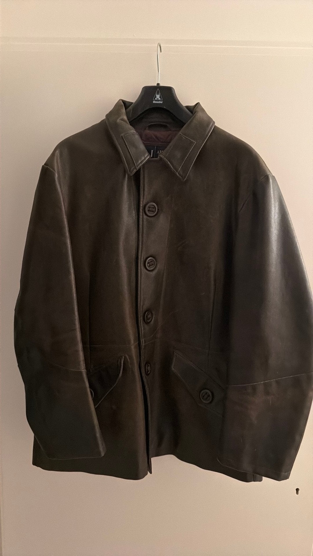 VINTAGE AJ ARMANI JEANS LEREN JAS XXL/52 BRUIN ACHTERZAKKEN, Ophalen of Verzenden, Zo goed als nieuw, Maat 56/58 (XL), Bruin