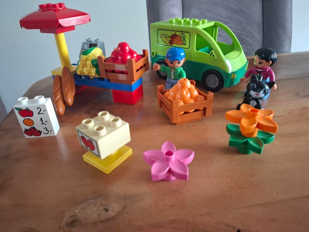 Duplo Marktkraam 5683 met busje en figuren, Gebruikt, Overige thema's, Ophalen of Verzenden, Duplo