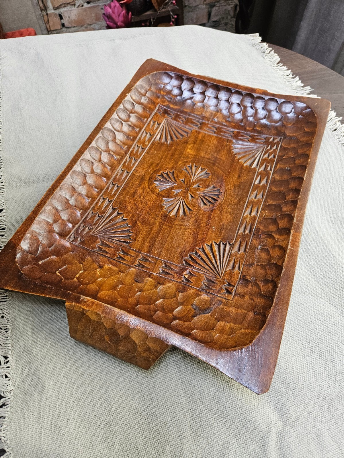 Vintage Handgesneden Houten Dienblad - Rustieke Decoratie, Ophalen of Verzenden