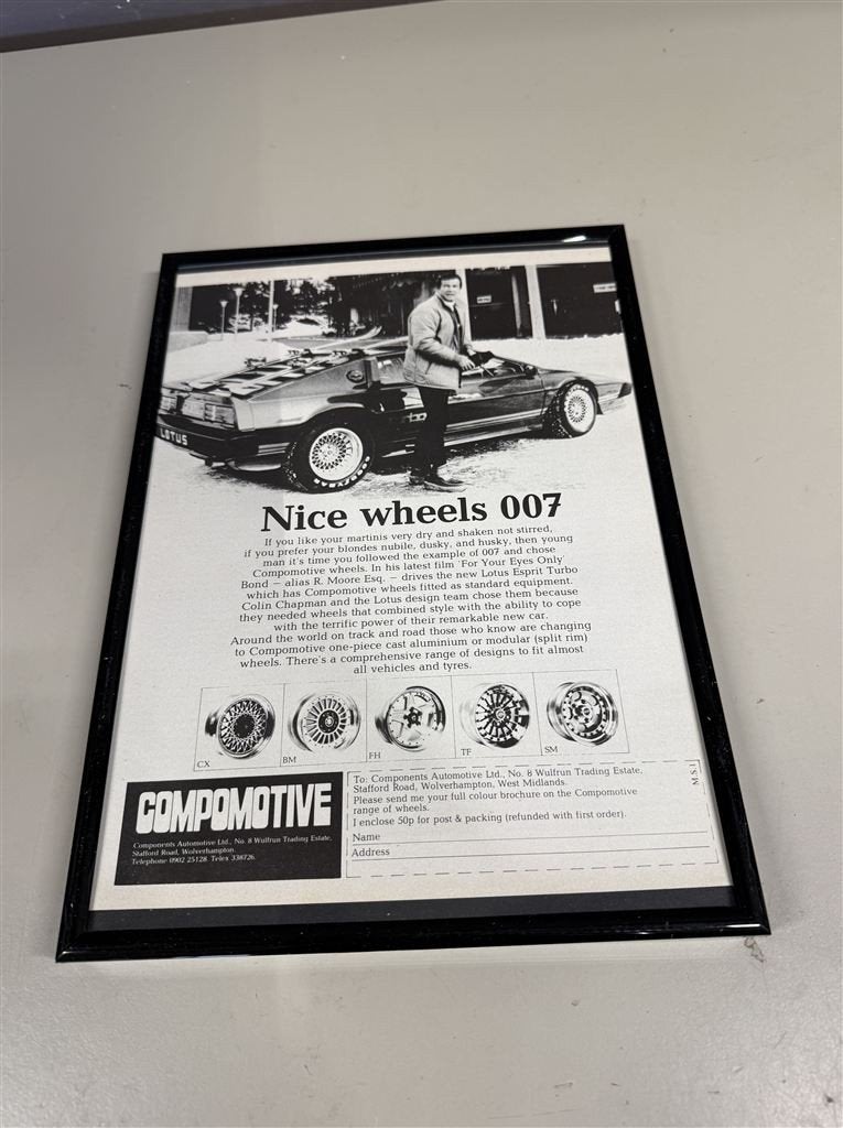 Ingelijste originele klassieke auto-advertentie voor Compomo, Ophalen of Verzenden, Nieuw, Auto's