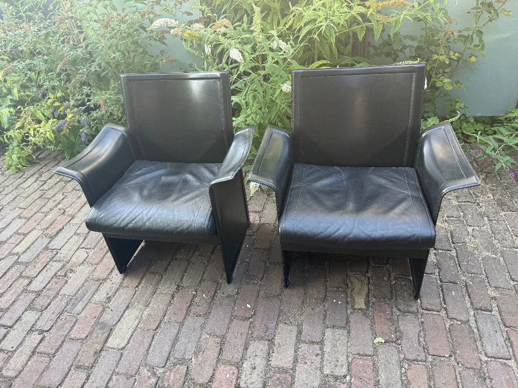 2x Matteo Grassi Quorum Zwart leer fauteuils, Ophalen, Italiaans Modern Tijdloos Chique, 75 tot 100 cm, 50 tot 75 cm