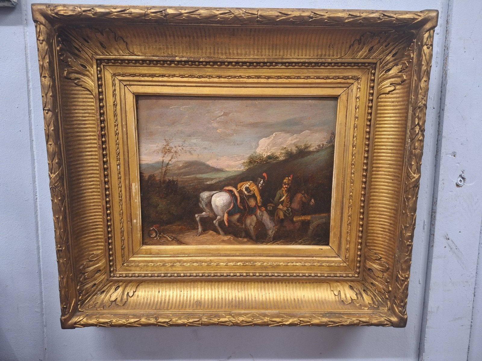Schilderij Franse Soldaten gesigneerd Th. Gericault, Antiek en Kunst, Ophalen of Verzenden