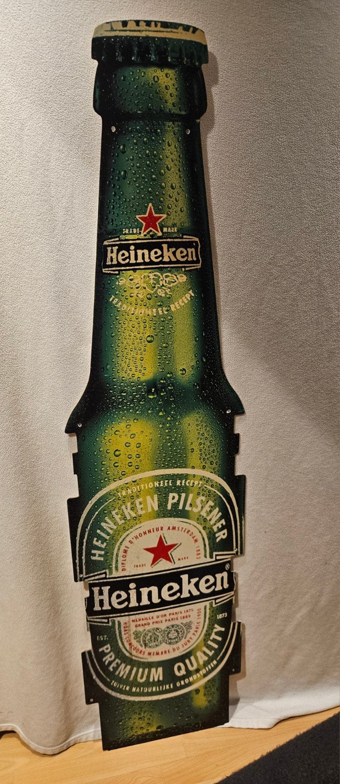 Heineken Reclamebord - Flesvormig (158x40 cm), Ophalen, Gebruikt, Reclamebord, Plaat of Schild, Heineken