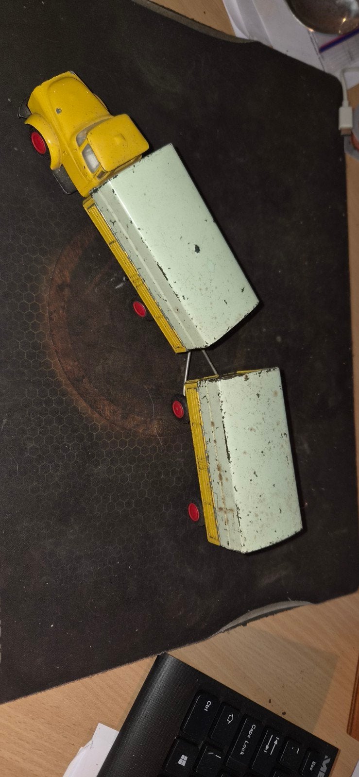 Vintage DAF Torpedo vrachtwagen met aanhanger (blik), Kinderen en Baby's, Gebruikt, DAF, Onbekend, Ophalen of Verzenden
