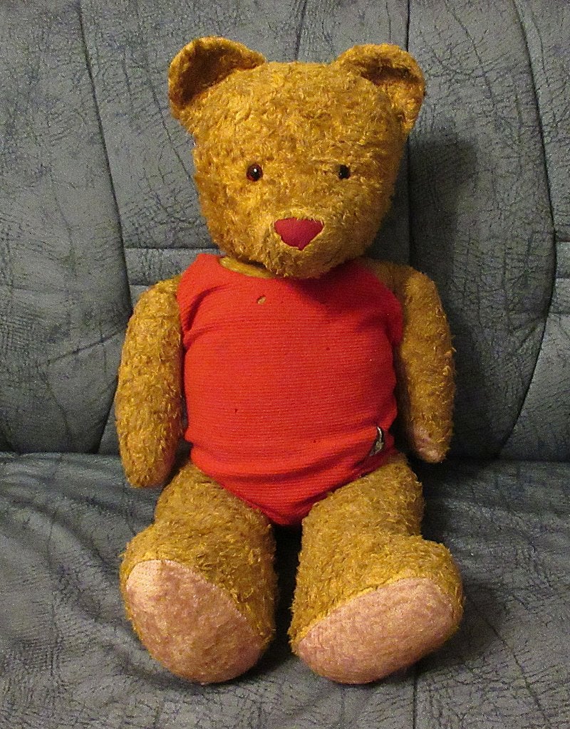 Antiek mohair Teddy Beer uit de ca 1940-50 jaren., Verzamelen, Beren en Cherished Teddies, Ophalen of Verzenden, Gebruikt, Stoffen beer