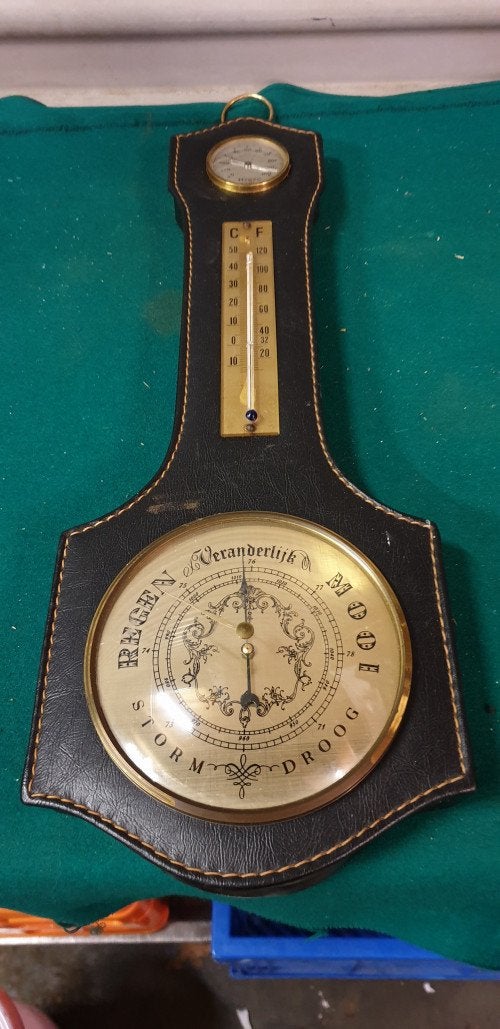 barometer met leer bekleed, Verzamelen, Ophalen of Verzenden
