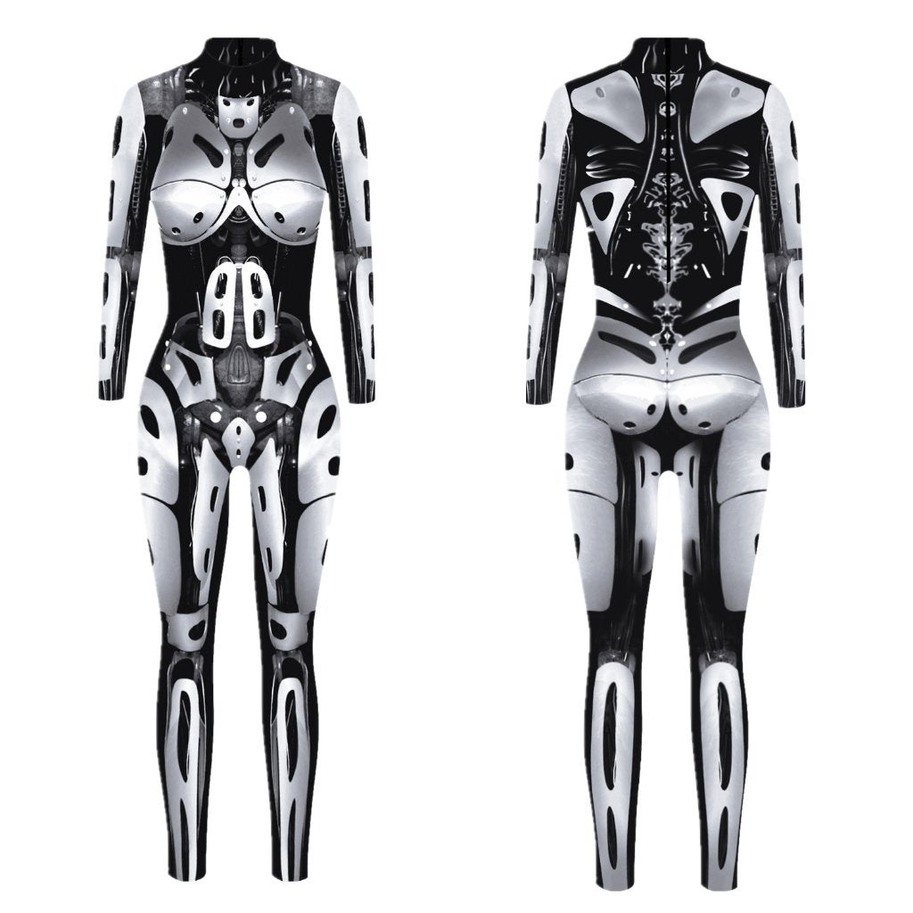 Dames catsuit 14 bodysuit robot zilveren sexy strak jumpsuit, Verzenden, Maat 42/44 (L), Nieuw, Overige thema's