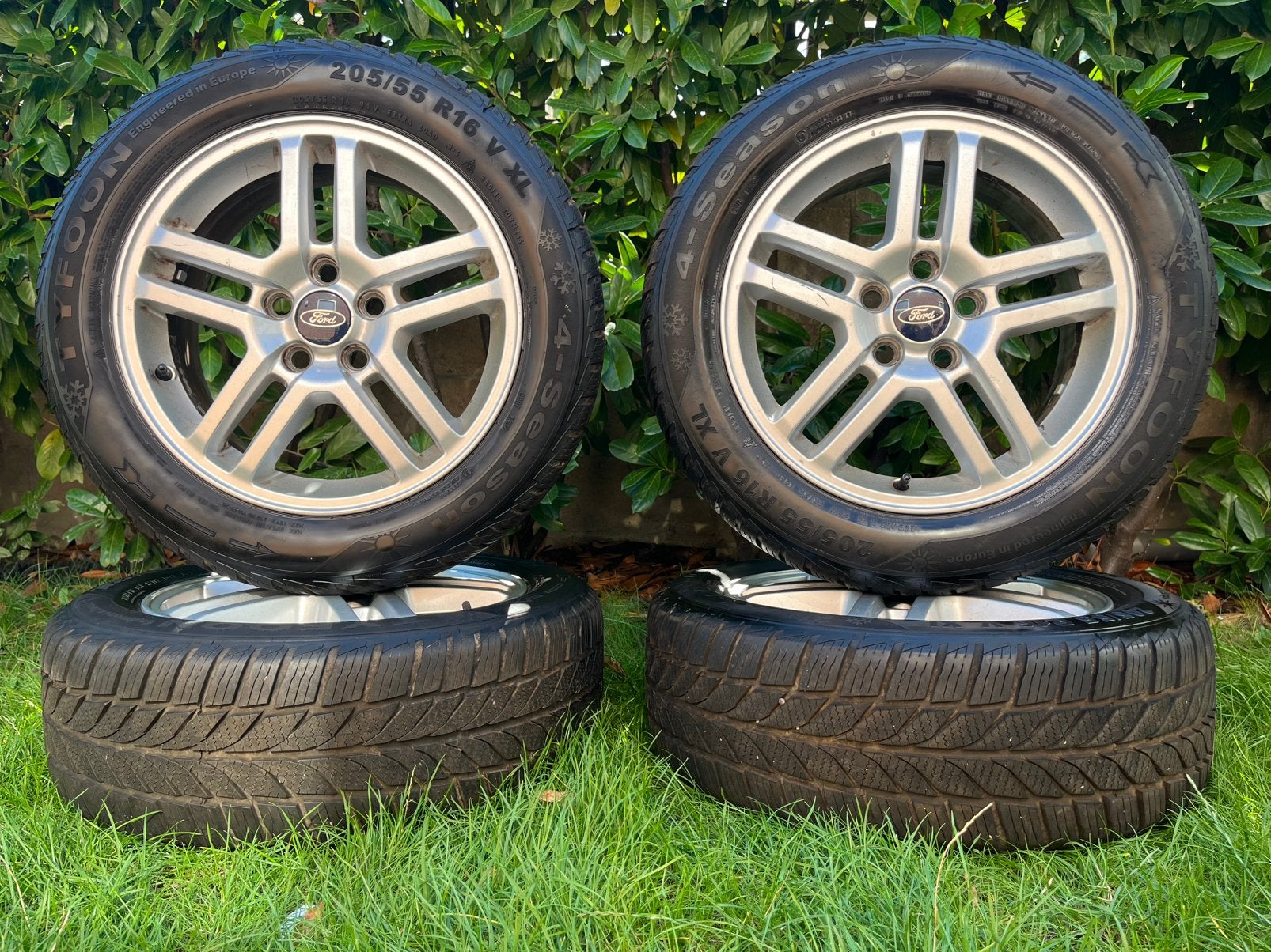 2 sets 5x108 Ford velgen 205/55/16 all Season winterbanden, Ophalen, Gebruikt, 16 inch, Banden en Velgen