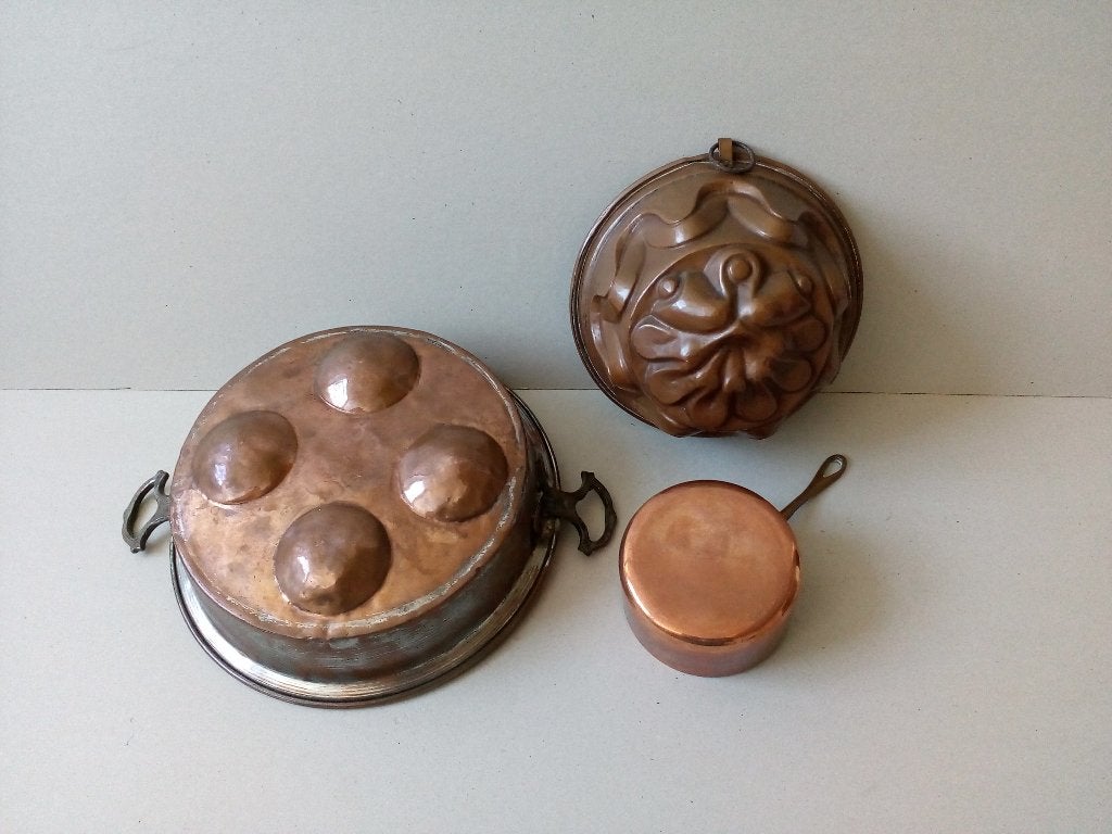 Oude koperen pofferpan/puddingvorm/pannetje.Pr.p.st.vanaf, Ophalen of Verzenden