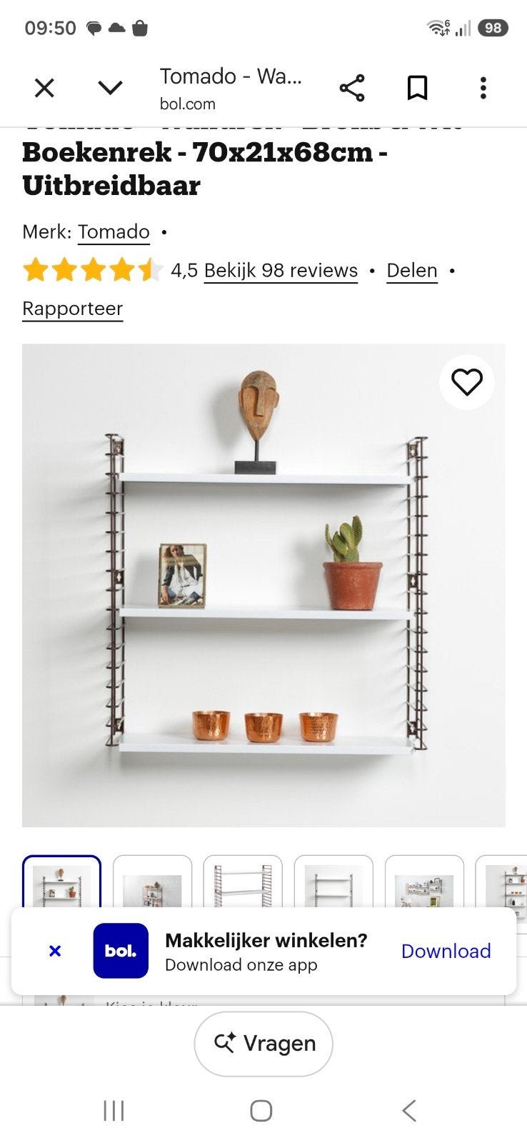 Tomado Boekenrek - Uitbreidbaar - Wit, Ophalen, Met plank(en), Modern, minimalistisch, modulair, Overige materialen