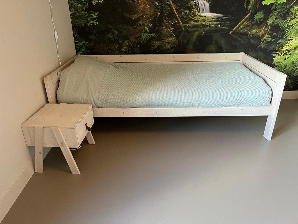 Lifetime kinderbed, 90x200, whitewash, Ophalen, 85 tot 100 cm, Gebruikt, Lattenbodem