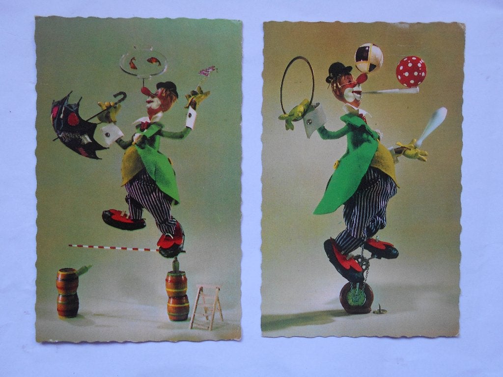 Clowns Circus door Joop Geesink uitgave: Gravo twee kaarten, Verzamelen, Ophalen of Verzenden, 1940 tot 1960, Gelopen, Overige thema's