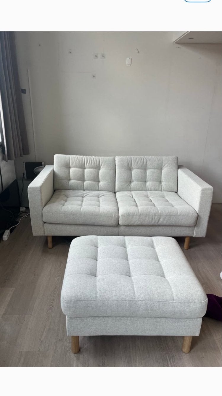 IKEA 2-zitsbank met poef - Zo goed als nieuw, Ophalen, 125 cm of meer, 75 tot 100 cm, Zo goed als nieuw