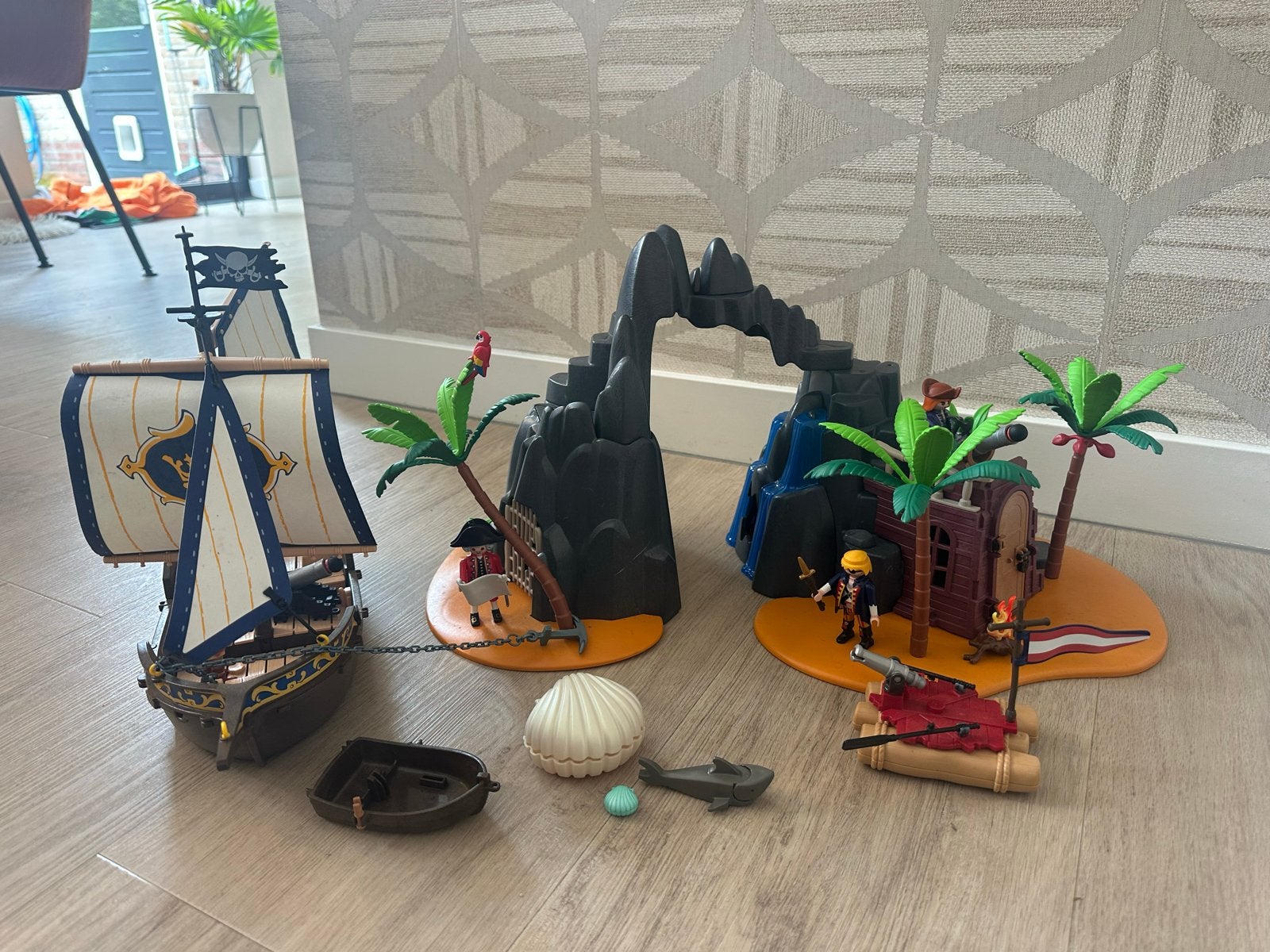 Playmobil Piratenschip met eiland en accessoires, Kinderen en Baby's, Ophalen, Pirates, Gebruikt, Complete set