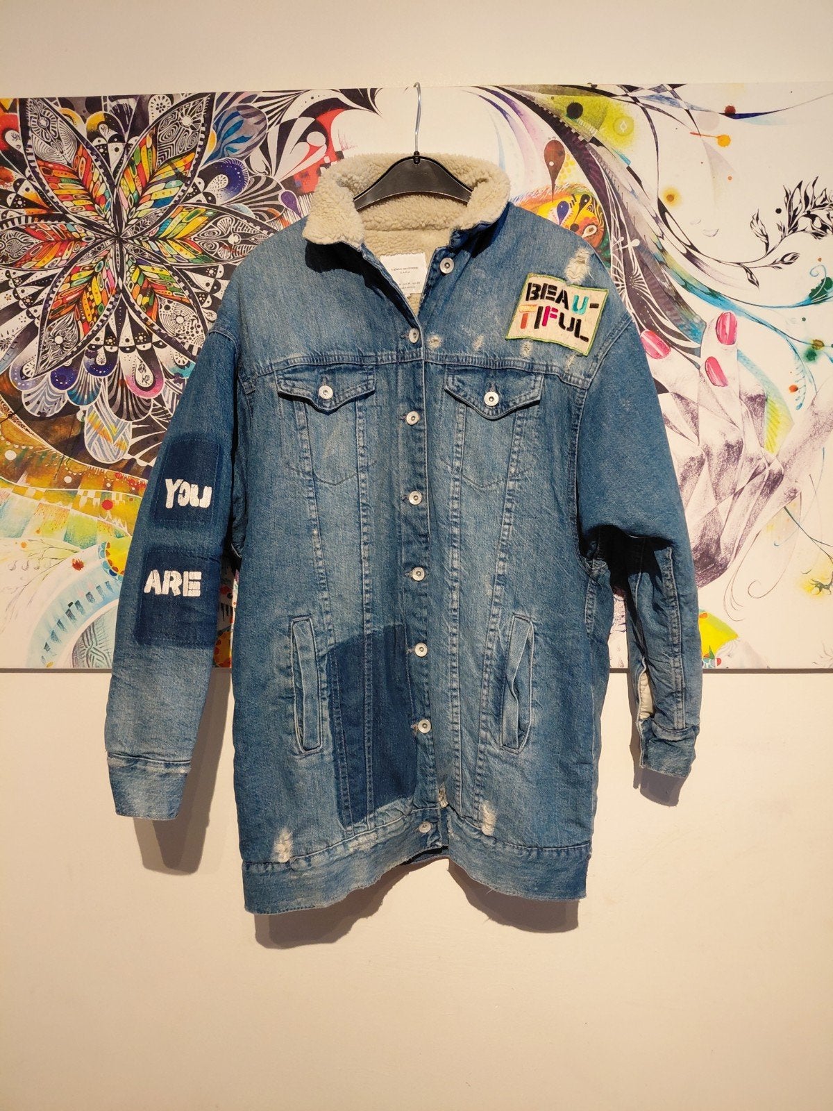 Geweldige Zara spijkerjas maat M met teddy voering, Maat 38/40 (M), Blauw, Zara, Ophalen of Verzenden