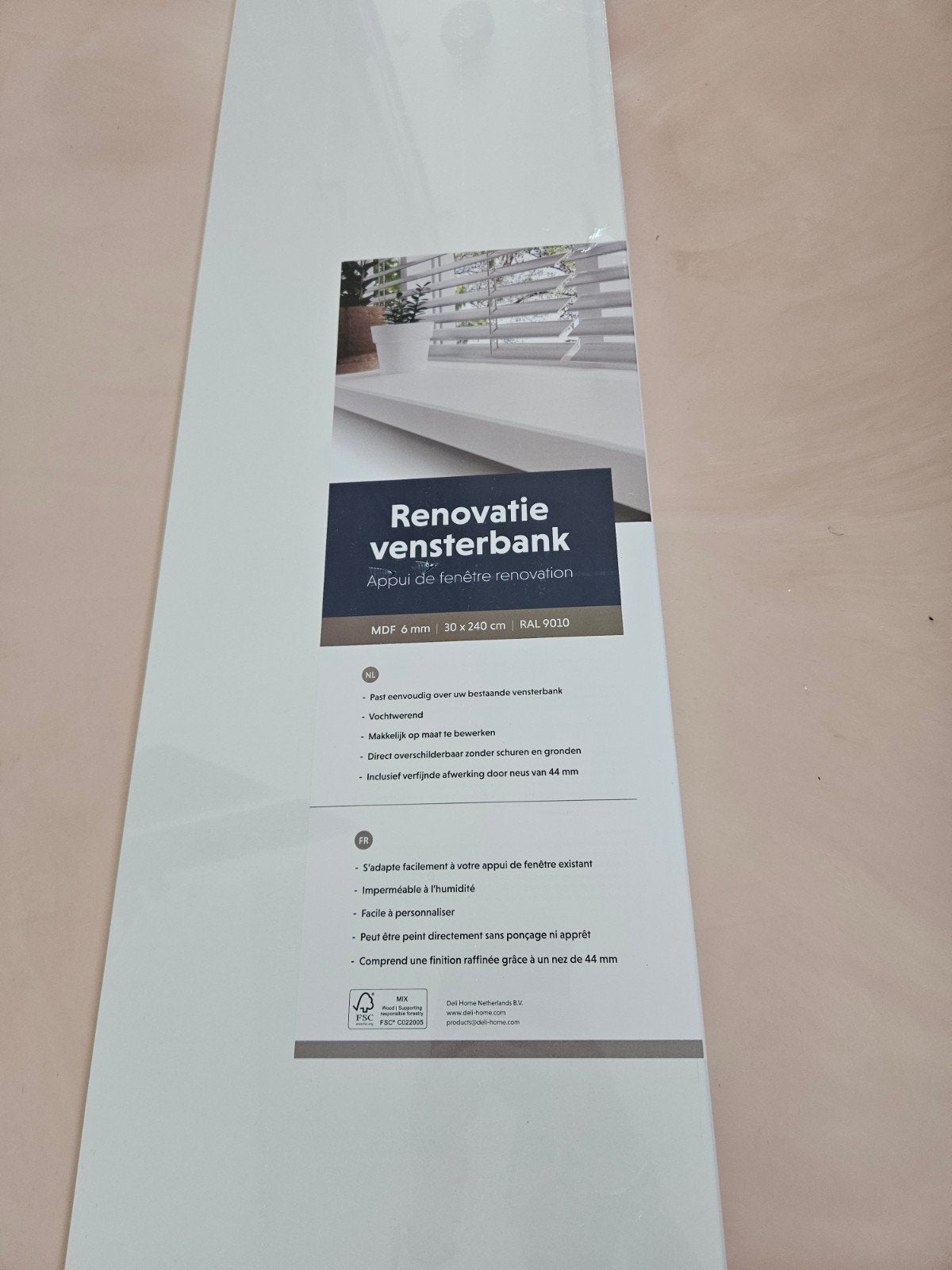 Renovatie vensterbank MDF 6mm 30x240cm RAL 9010, Ophalen, Minder dan 25 mm, Nieuw, 200 tot 250 cm