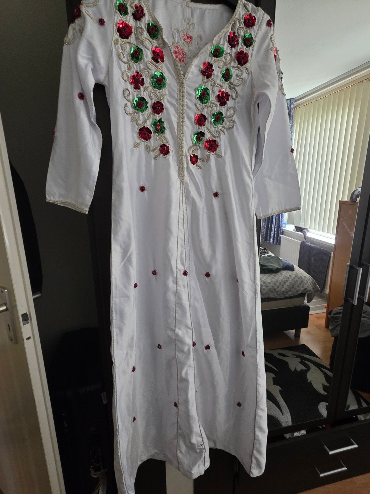 Mooie Marokkaanse jurk / kaftan, Maat 38/40 (M), Wit, Ophalen of Verzenden, Onder de knie