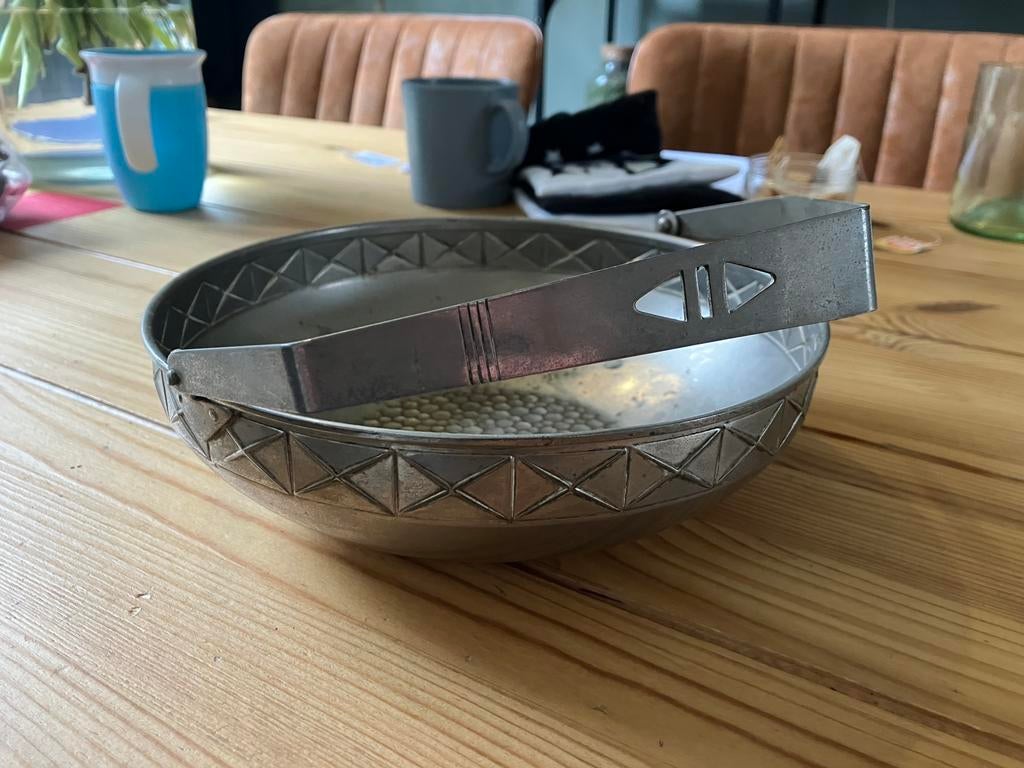 Art deco schaal fruitschaal metaal antiek, Ophalen of Verzenden