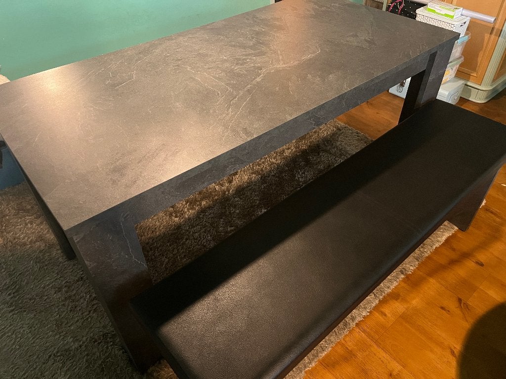 Moderne eethoek met 2 banken en luxe zitkussens, Ophalen, Zo goed als nieuw, 4 tot 6 stoelen