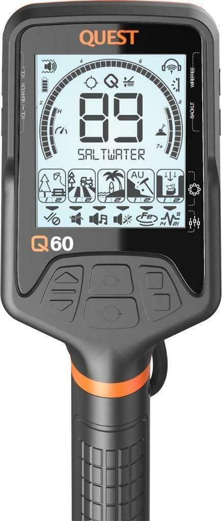 Quest Q60 waterdichte metaaldetector met hoofdtelefoon, Hobby en Vrije tijd, Metaaldetectors, Overige merken, Meer dan 30 cm, Nieuw