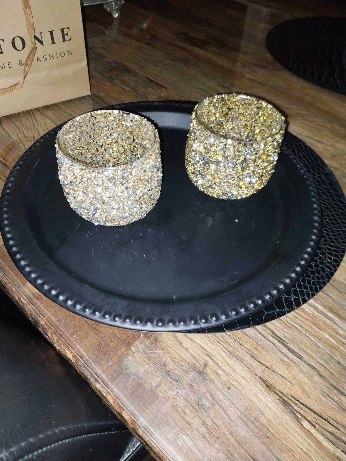 Set van 2 gouden/waxinelichthouders, Huis en Inrichting, Waxinelichthouder, Ophalen of Verzenden, Goud, Glas