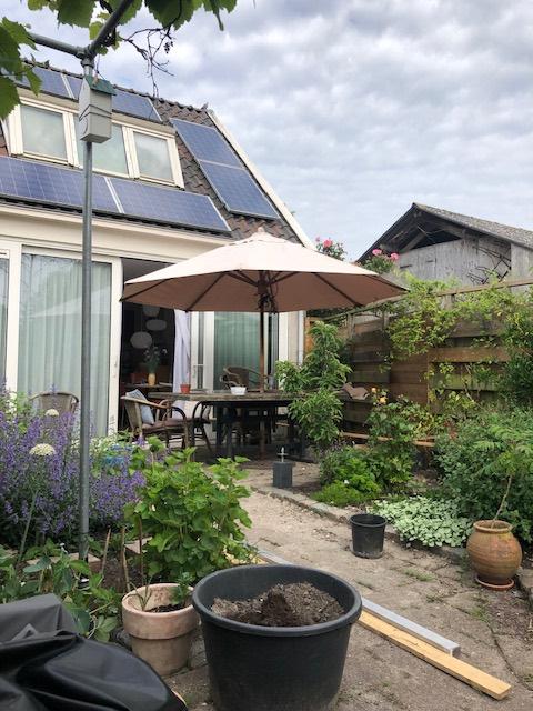 Parasol met voet, Ophalen, Gebruikt, 3 tot 4 meter, Stokparasol