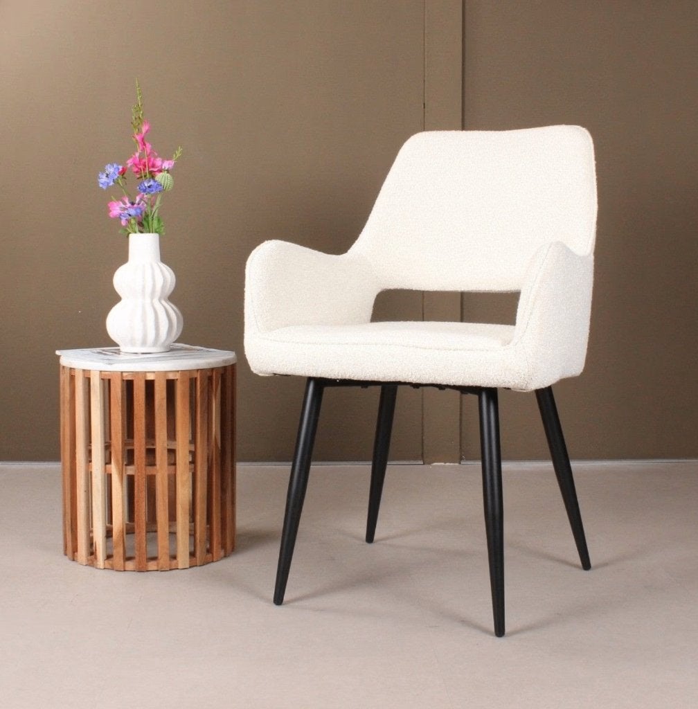 4x stoel wit - witte stoel boucle - eetkamerstoel creme, Ophalen, Wit, Nieuw, Vier
