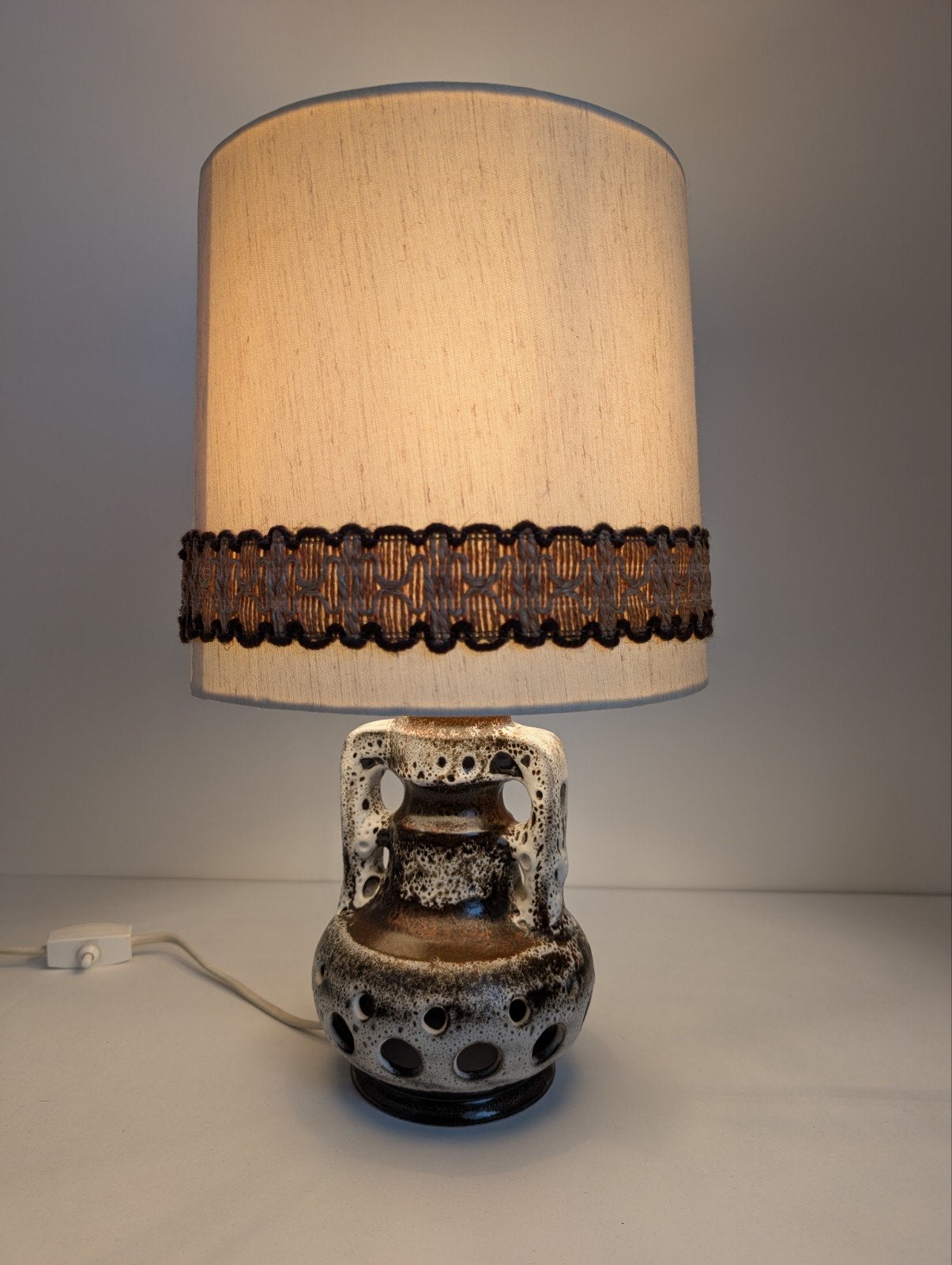 Hustadt Leuchten vintage keramieken lamp met originele kap, Ophalen of Verzenden