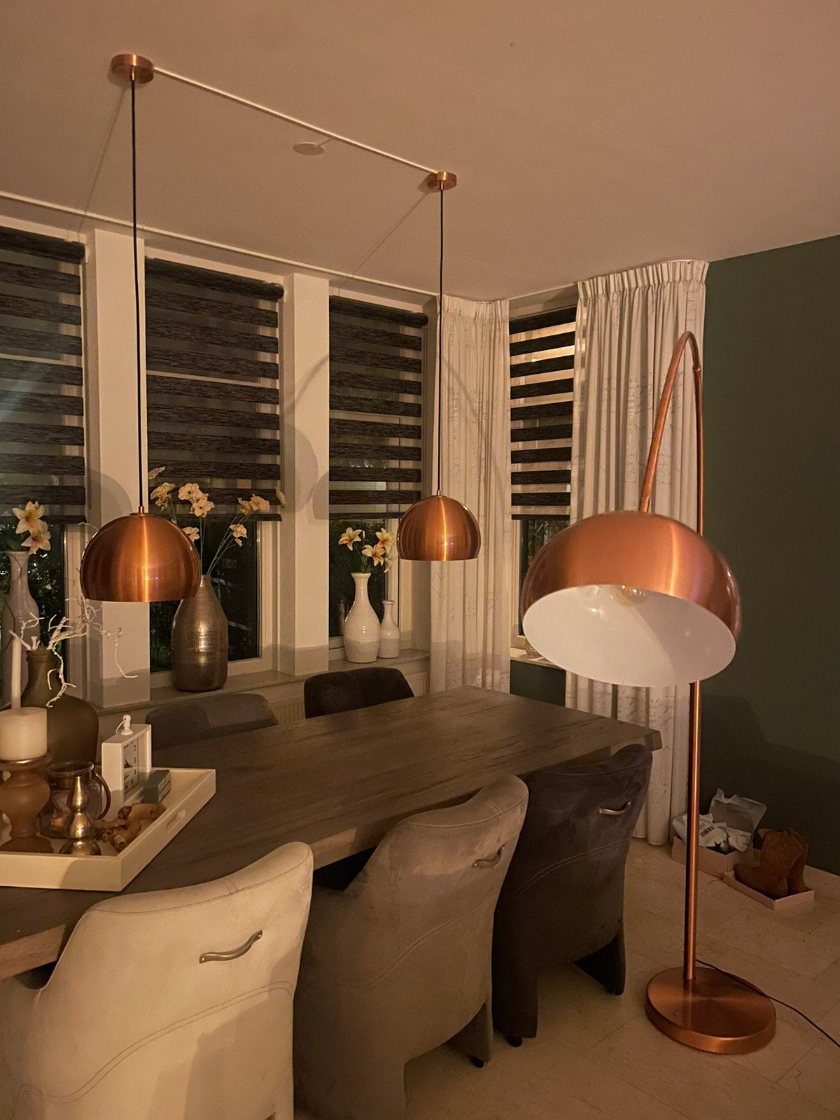Lampenset koper Zuiver 2x hanglamp en booglamp, Ophalen, Zo goed als nieuw, E27 (groot)