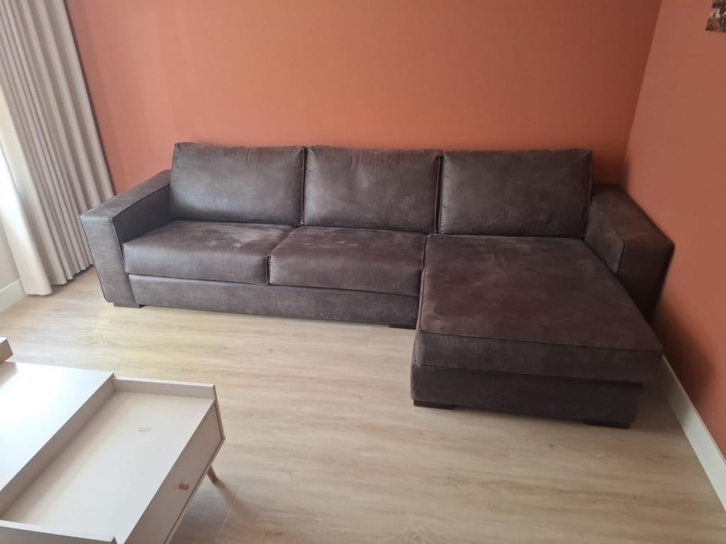 Bruine Leren Hoekbank - 3 Meter Breed, Huis en Inrichting, Banken | Bankstellen, Ophalen, Gebruikt, Hoekbank, 300 cm of meer