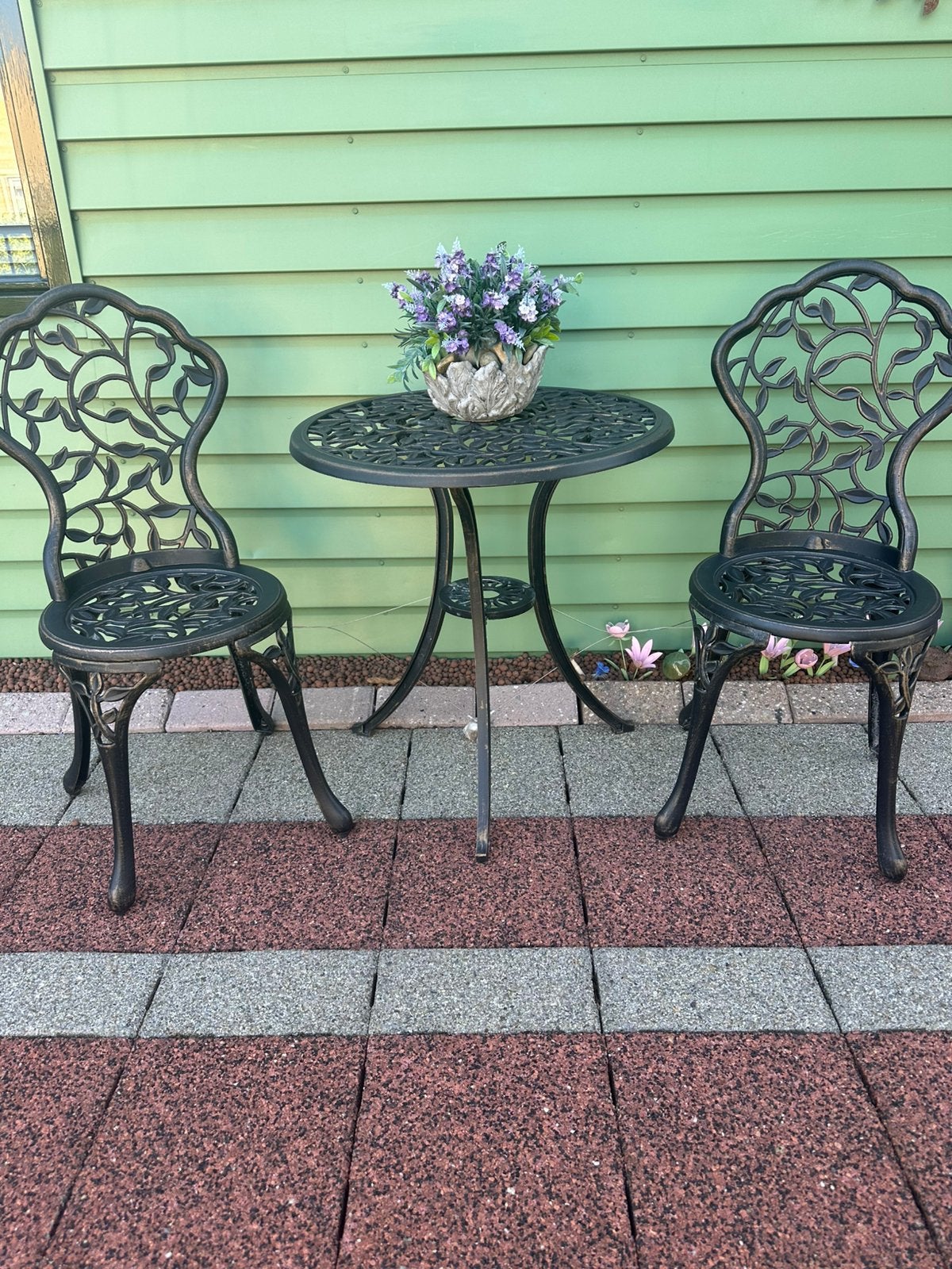 Bistro Tuinset - 2 Stoelen en Tafel - Antiek Brons, Tuin en Terras, 2 zitplaatsen, Overige materialen, Eettafel, Nieuw