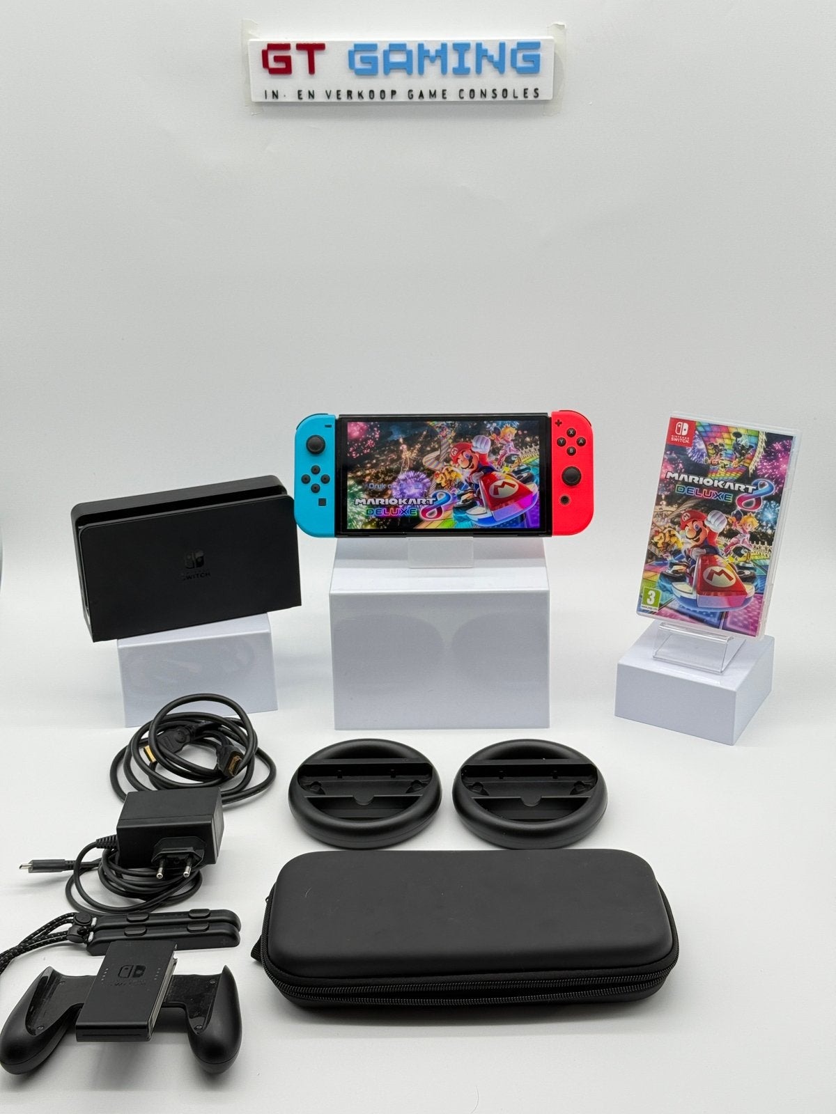 OLED NINTENDO 2025+GARANTIE+MARIO KART+STUURTJES MEGA PACK, Spelcomputers en Games, Met 2 controllers, Ophalen of Verzenden, Zo goed als nieuw