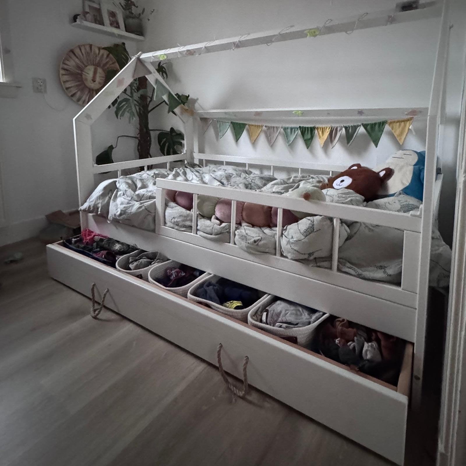 Massief houten bed met lade en lattenbodem (160x80 cm), Ophalen, Eenpersoons, Wit, 190 cm of minder