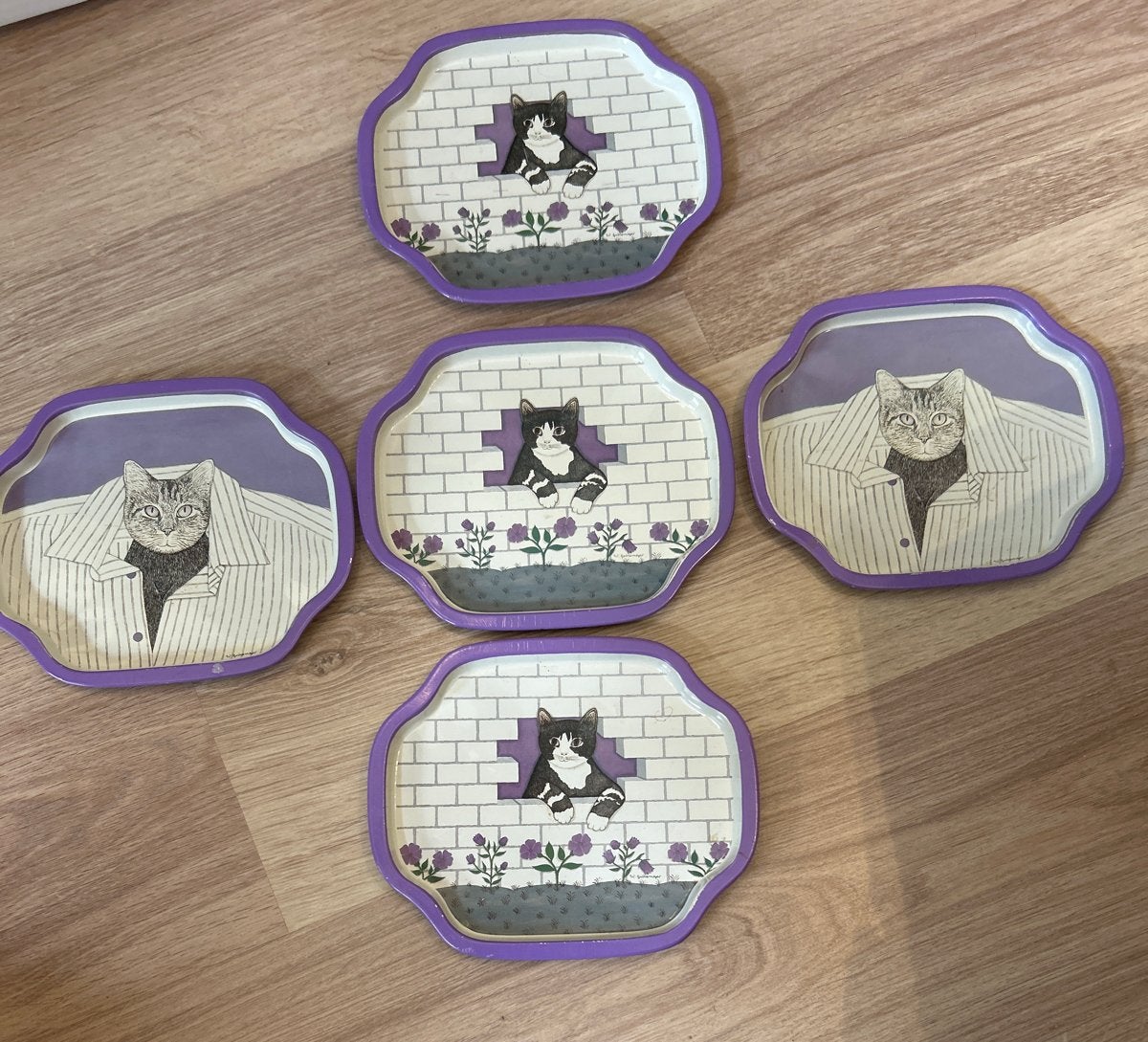 Leuke onderzetters met kattenprint - 5 stuks, Ophalen, Gebruikt, Meerkleurig, Overige materialen