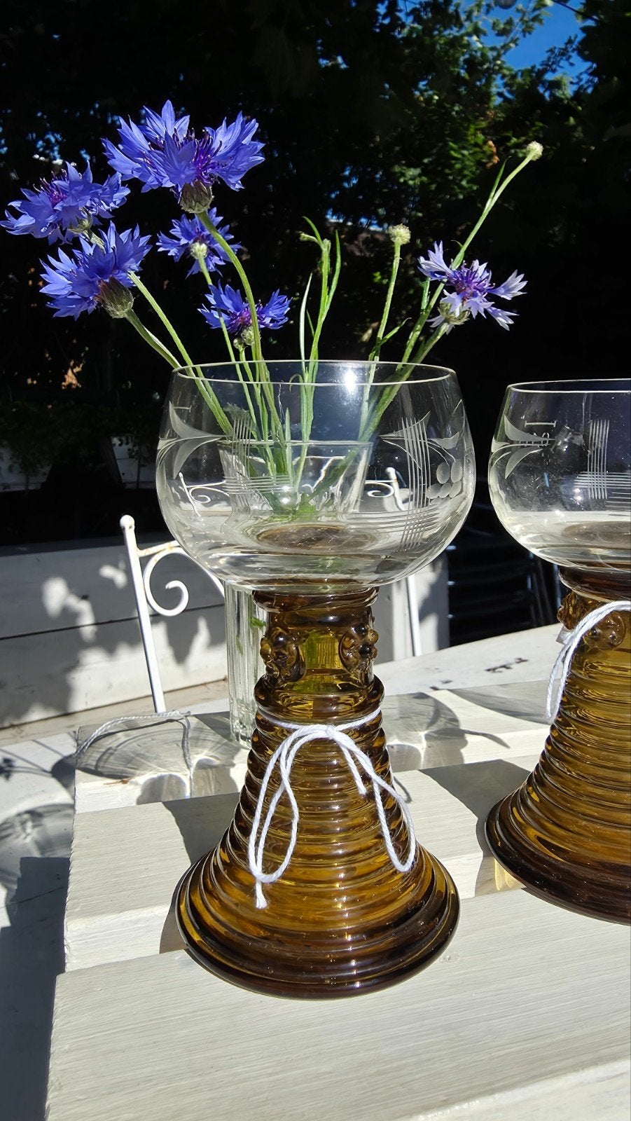 Set van 3 Vintage Moezelglazen met Bruine Voet - H 13 B 6, Ophalen of Verzenden