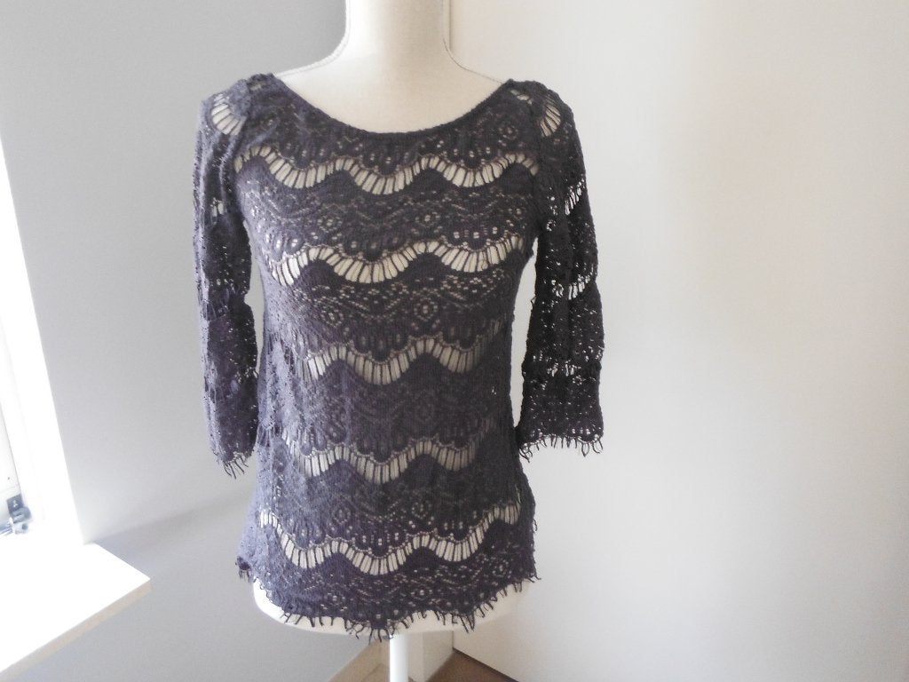 zgan leuke grijze open gehaakte top, Zara, mt S, Verzenden, Zara, Zo goed als nieuw, Lange mouw
