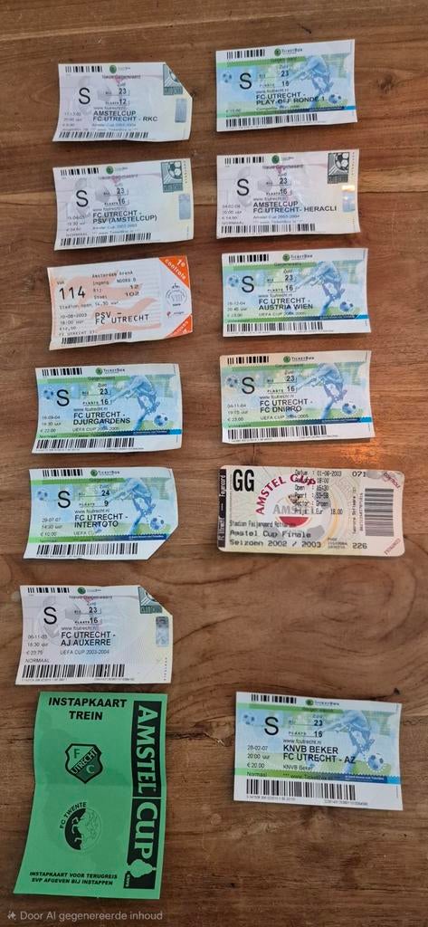 FC utrecht oude wedstrijd kaartjes & 6 klappers, Ophalen of Verzenden
